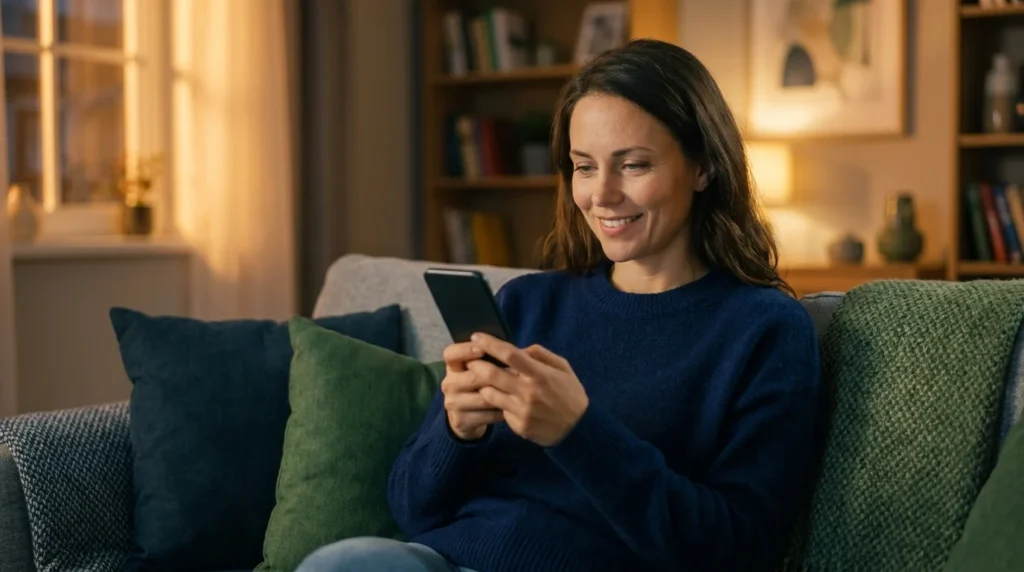 A customer searches on her phone for a local service at home