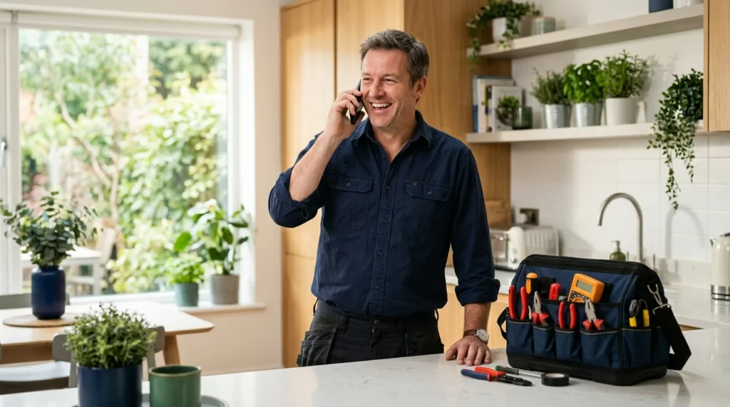 An electrician takes a new customer call that came from Google